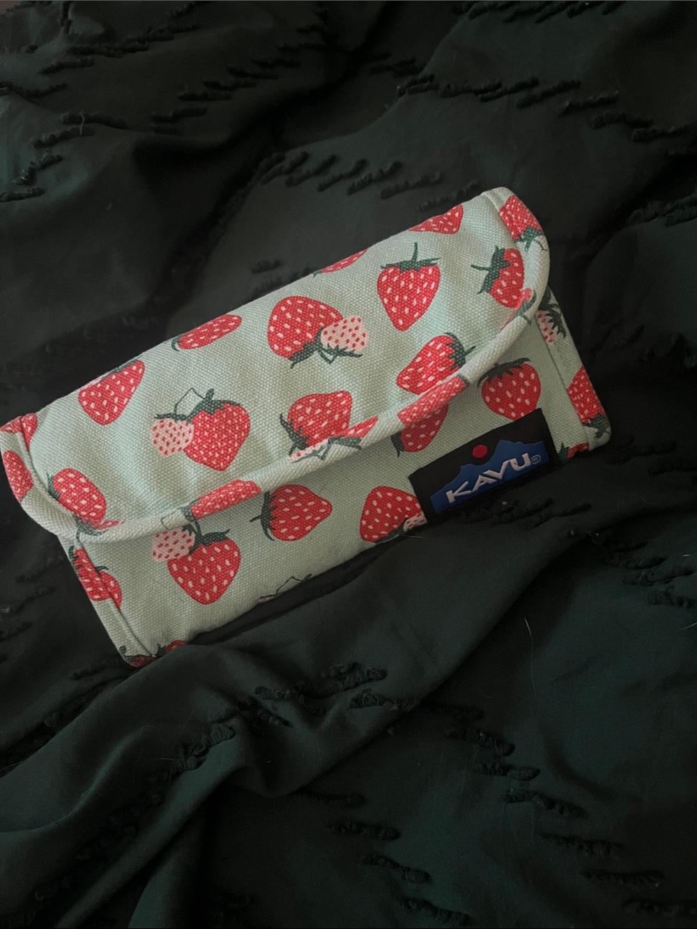 KAVU Strawberry Print Wallet - Red on Light Green